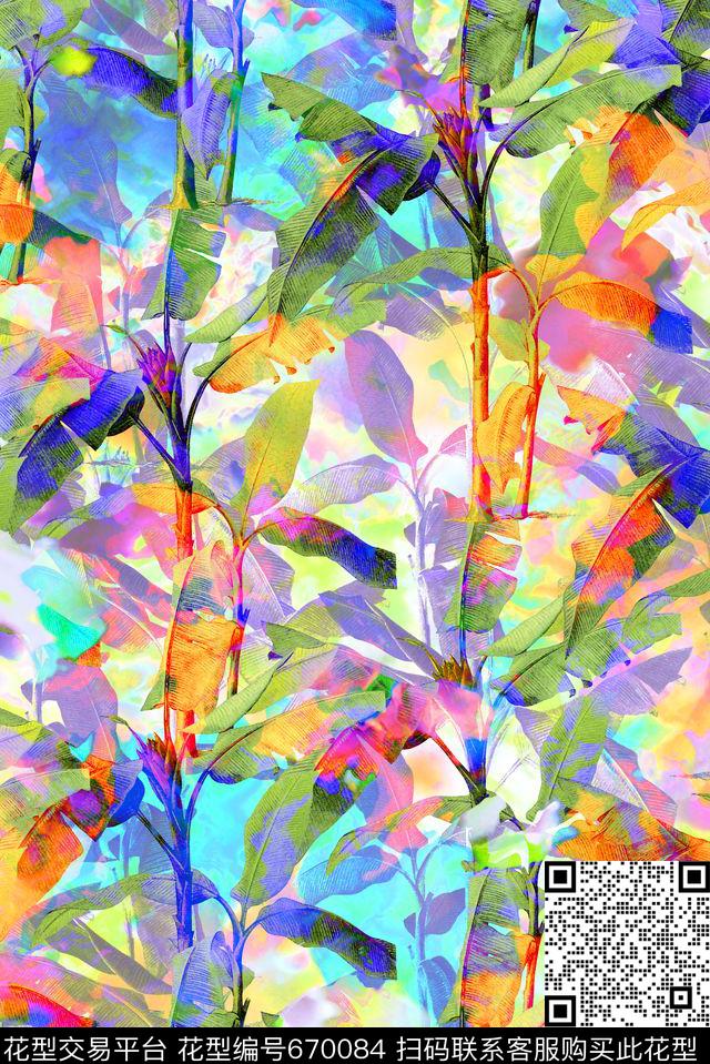 芭蕉树02.jpg - 670084 - 泳装 热带花型 绚丽色彩 - 数码印花花型 － 男装花型设计 － 瓦栏
