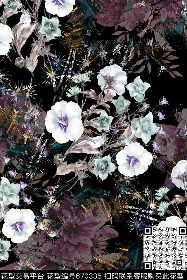 几何抽象手绘数码印花花型下载（图片编号: 670335） - 瓦栏（Walan）
