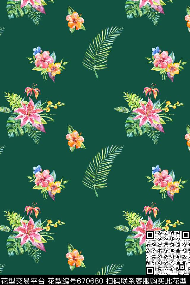 水彩植物水彩清新小碎花数码印花花型下载（图片编号: 670680） - 瓦栏（Walan）