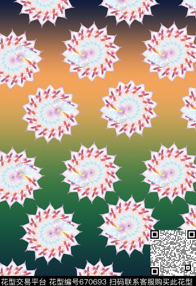 水彩清新水彩植物大花数码印花花型下载（图片编号: 670693） - 瓦栏（Walan）