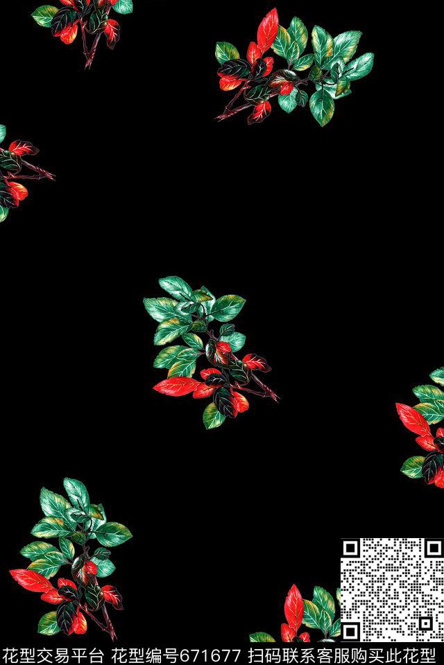 清爽手绘花卉数码印花花型下载（图片编号: 671677） - 瓦栏（Walan）