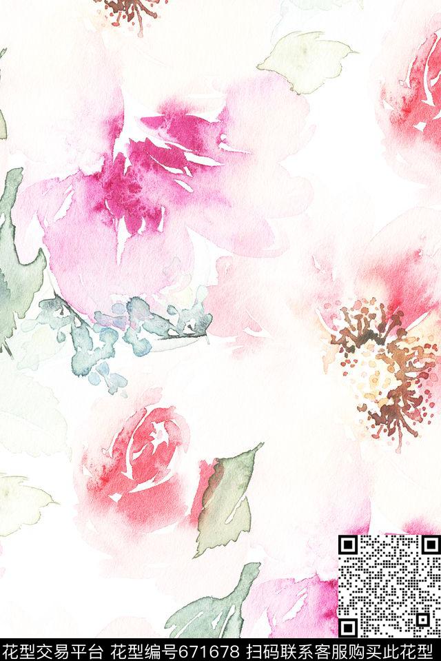 淡雅手绘肌理数码印花花型下载（图片编号: 671678） - 瓦栏（Walan）