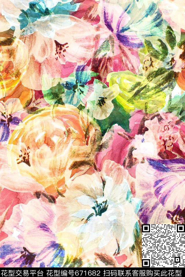 手绘满版肌理数码印花花型下载（图片编号: 671682） - 瓦栏（Walan）