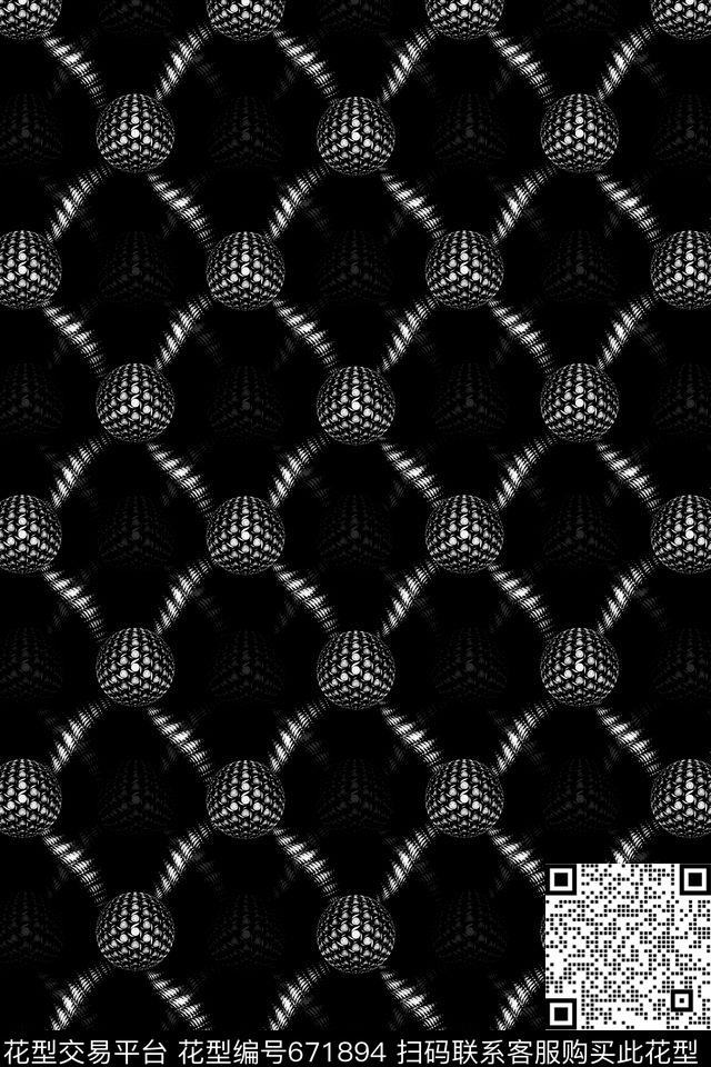 ym110-10---.tif - 671894 - 几何 分形艺术 圆球 - 数码印花花型 － 男装花型设计 － 瓦栏