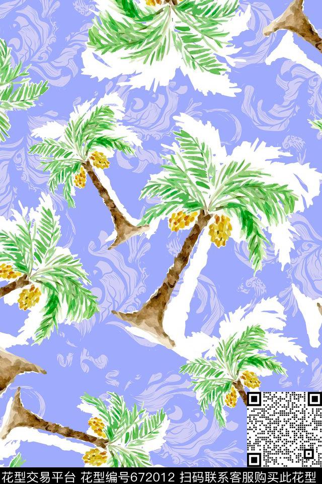 椰子树1.jpg - 672012 - 趣味 流行时尚 椰子树 - 传统印花花型 － 童装花型设计 － 瓦栏