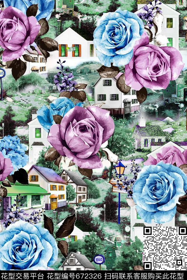 Morning-061516-LJM.tif - 672326 - 手绘 房子 花卉 - 数码印花花型 － 沙发布花型设计 － 瓦栏