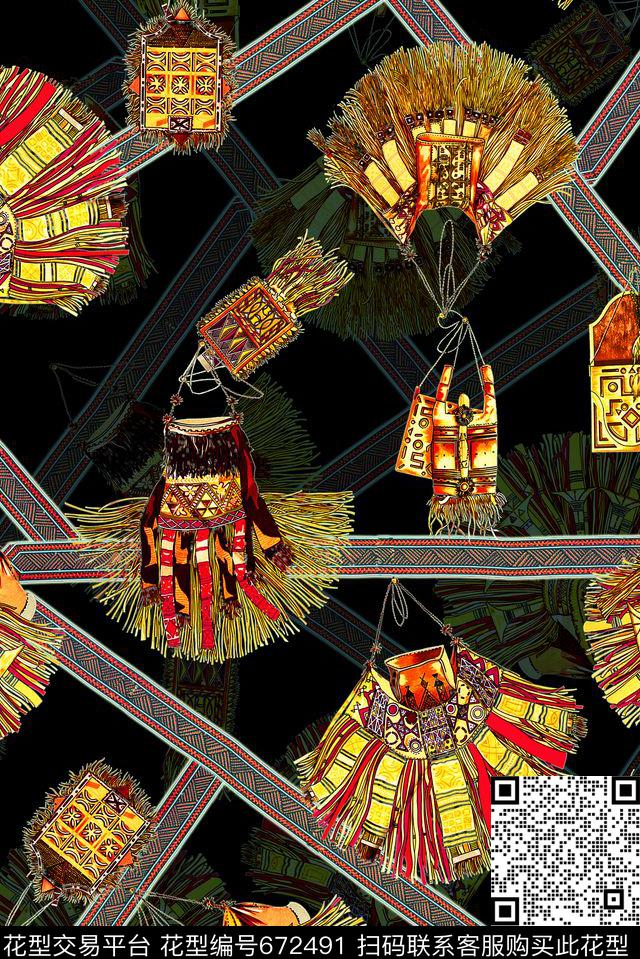 部落宫廷风装饰数码印花花型下载（图片编号: 672491） - 瓦栏（Walan）