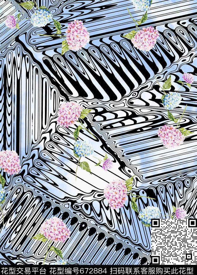 Z0062+.jpg - 672884 - 几何 波纹 绣球花 - 数码印花花型 － 泳装花型设计 － 瓦栏