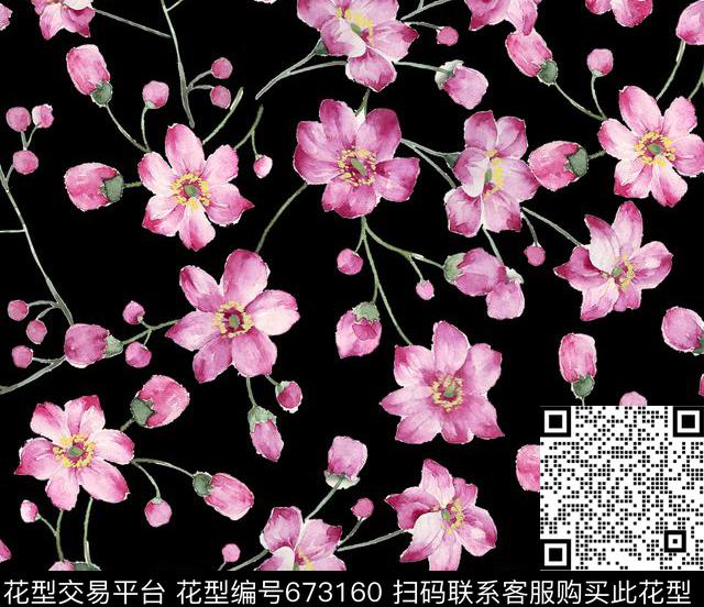 简欧水彩手绘小碎花数码印花花型下载（图片编号: 673160） - 瓦栏（Walan）