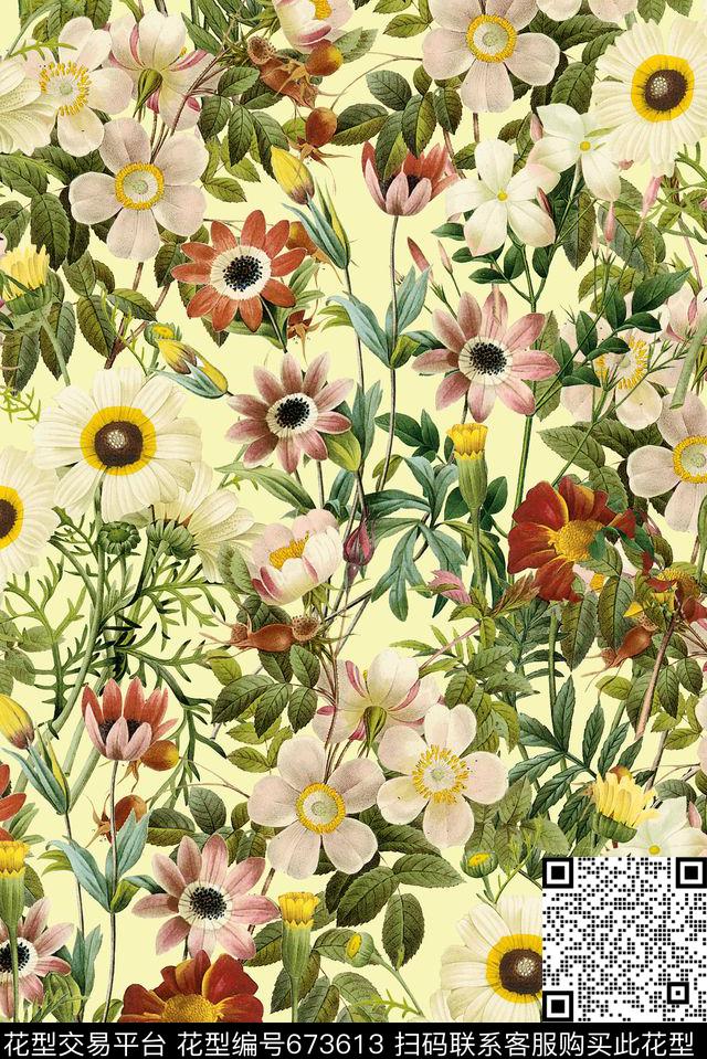 玫瑰春秋款女装定实花卉数码印花花型下载（图片编号: 673613） - 瓦栏（Walan）