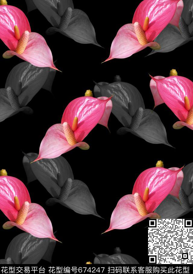 时尚黑底热带小花.jpg - 674247 - 甜美花卉 高贵 花朵 - 数码印花花型 － 女装花型设计 － 瓦栏