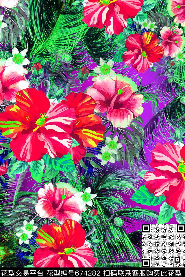 热带花卉女装数码印花花型下载（图片编号: 674282） - 瓦栏（Walan）