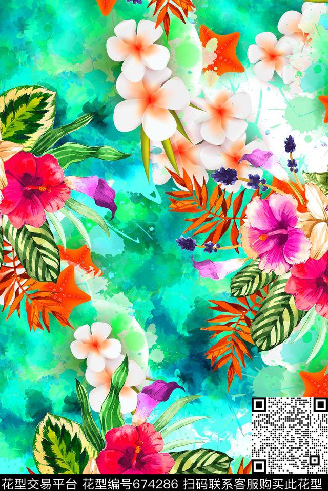 热带花卉女装数码印花花型下载（图片编号: 674286） - 瓦栏（Walan）