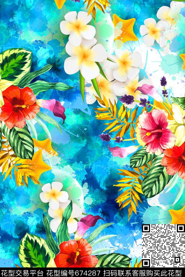 热带花卉女装数码印花花型下载（图片编号: 674287） - 瓦栏（Walan）