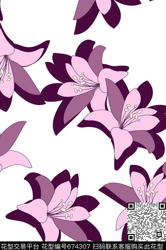 百合花1.jpg - 674307 - 流行时尚 百合 花卉 - 传统印花花型 － 童装花型设计 － 瓦栏