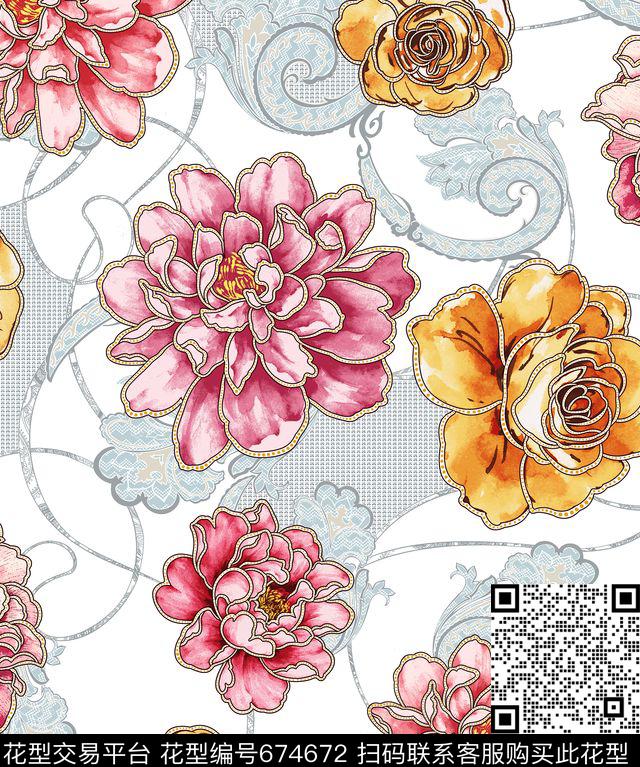 Morning-062016-LSN.tif - 674672 - 牡丹 花朵 花卉 - 数码印花花型 － 沙发布花型设计 － 瓦栏