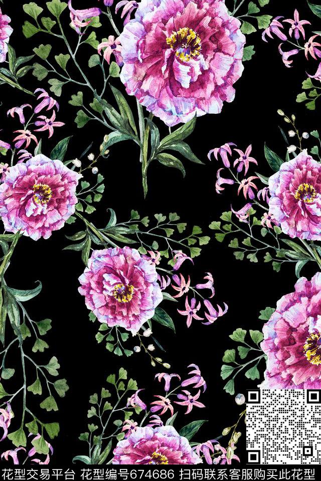 复古清爽手绘数码印花花型下载（图片编号: 674686） - 瓦栏（Walan）