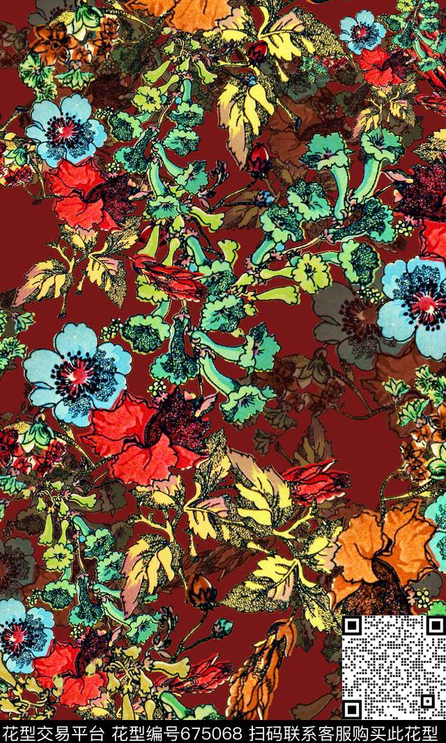 2016-2-212.jpg - 675068 - 国画、复古花卉、旗袍 小碎花 花朵 - 数码印花花型 － 女装花型设计 － 瓦栏