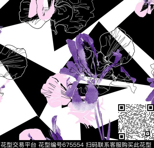 抽象兰花花朵传统印花花型下载（图片编号: 675554） - 瓦栏（Walan）