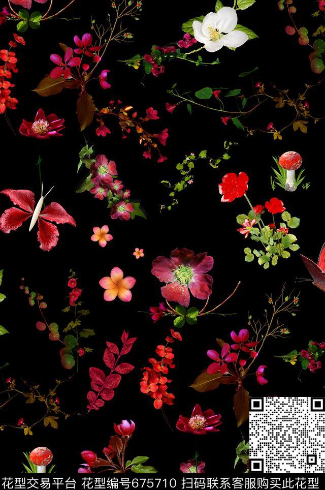 小碎花乱花写实花卉数码印花花型下载（图片编号: 675710） - 瓦栏（Walan）