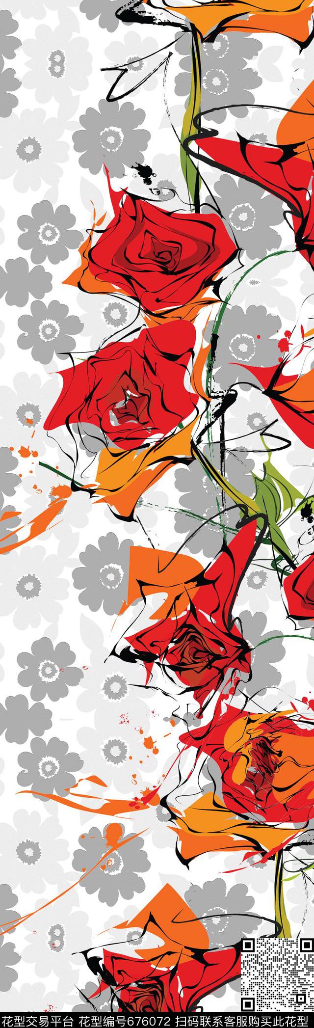 163.jpg - 676072 - 复古玫瑰花 玫瑰花束 玫瑰花卉 - 数码印花花型 － 长巾花型设计 － 瓦栏