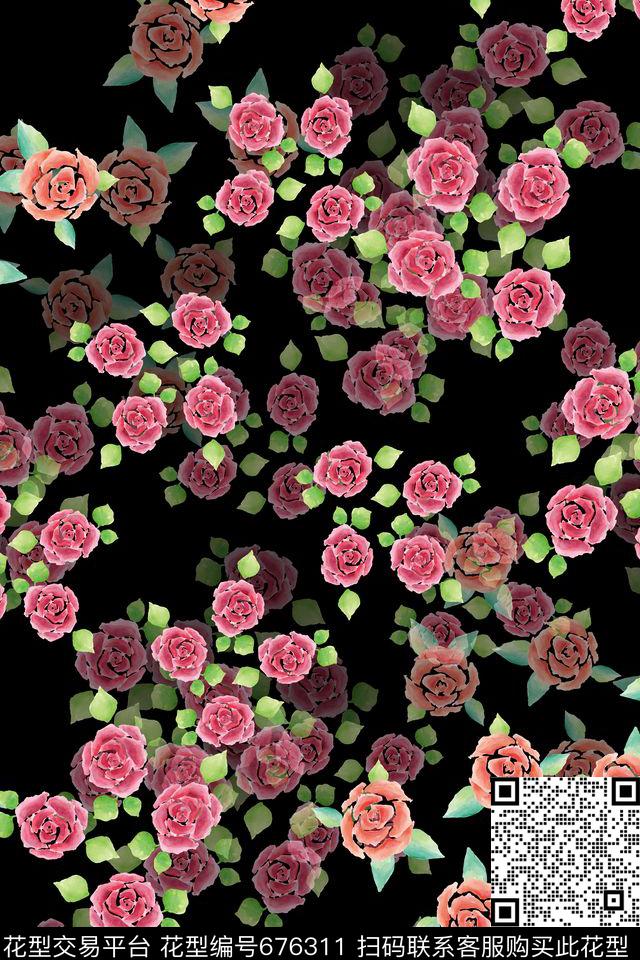 水彩花朵手绘意向花朵植物花卉数码印花花型下载（图片编号: 676311） - 瓦栏（Walan）