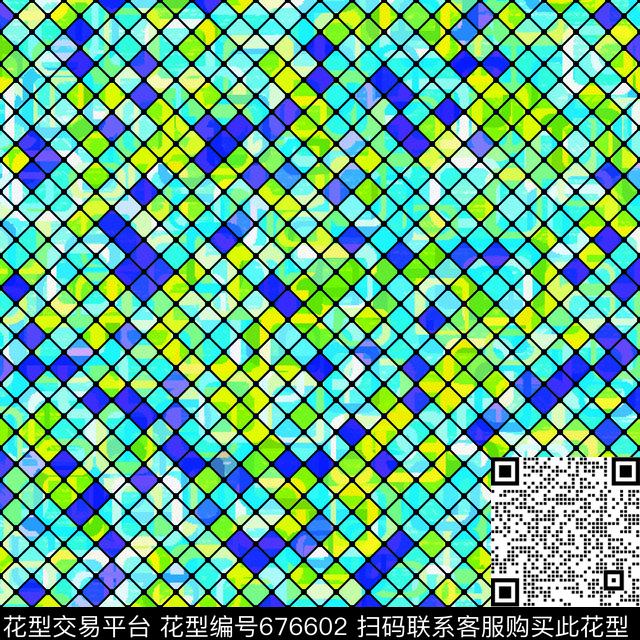 方格玻璃.jpg - 676602 - 小方块 马赛克 色块 - 数码印花花型 － 泳装花型设计 － 瓦栏