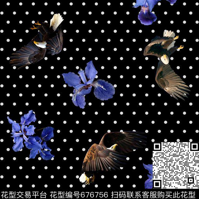 波点鸢尾花老鹰数码印花花型下载（图片编号: 676756） - 瓦栏（Walan）
