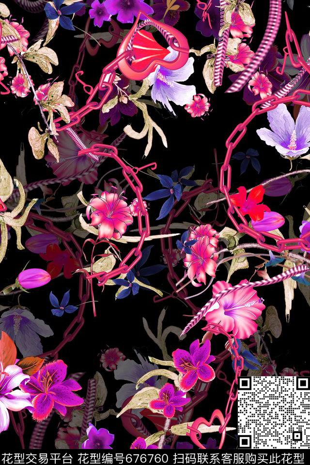 兰花花朵花卉数码印花花型下载（图片编号: 676760） - 瓦栏（Walan）