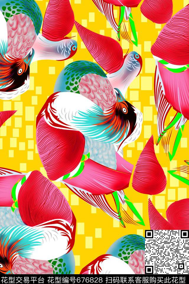 女泳1-2.jpg - 676828 - 分色 抽像 小鸟 - 数码印花花型 － 泳装花型设计 － 瓦栏