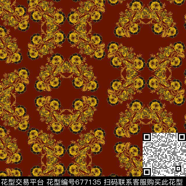 花鸟墙纸酒.jpg - 677135 - 卷草纹 民族风 中国风 - 数码印花花型 － 女装花型设计 － 瓦栏