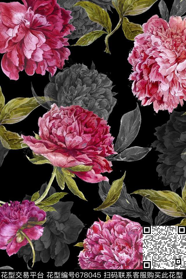 乱花花朵大花数码印花花型下载（图片编号: 678045） - 瓦栏（Walan）