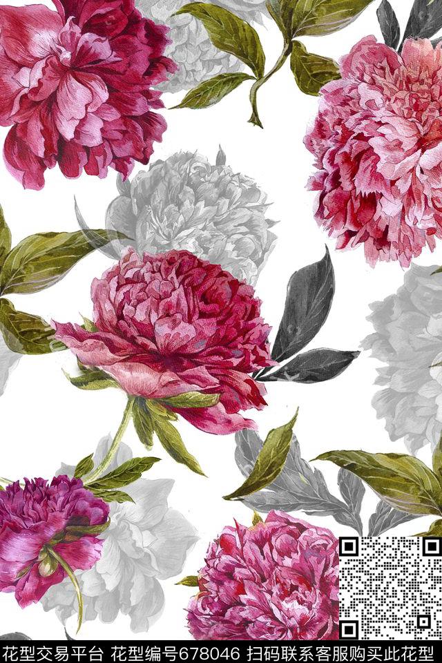 乱花花朵大花数码印花花型下载（图片编号: 678046） - 瓦栏（Walan）