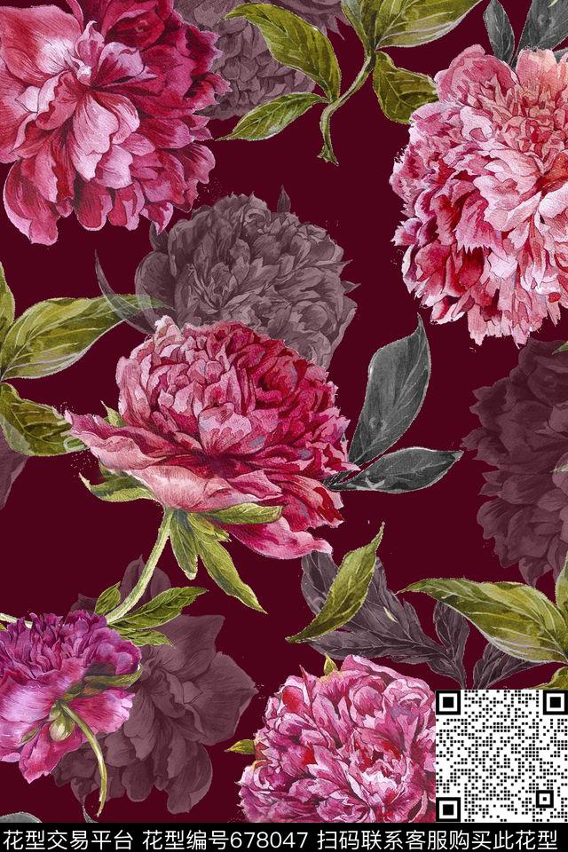 乱花花朵大花数码印花花型下载（图片编号: 678047） - 瓦栏（Walan）