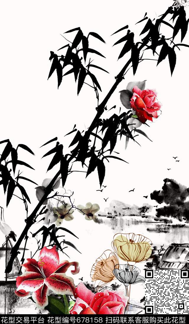 7272-1.jpg - 678158 - 花卉 定位花 中国风 - 数码印花花型 － 女装花型设计 － 瓦栏