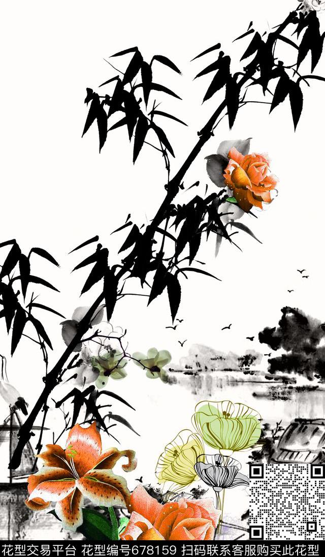 7272-2.jpg - 678159 - 花卉 定位花 中国风 - 数码印花花型 － 女装花型设计 － 瓦栏