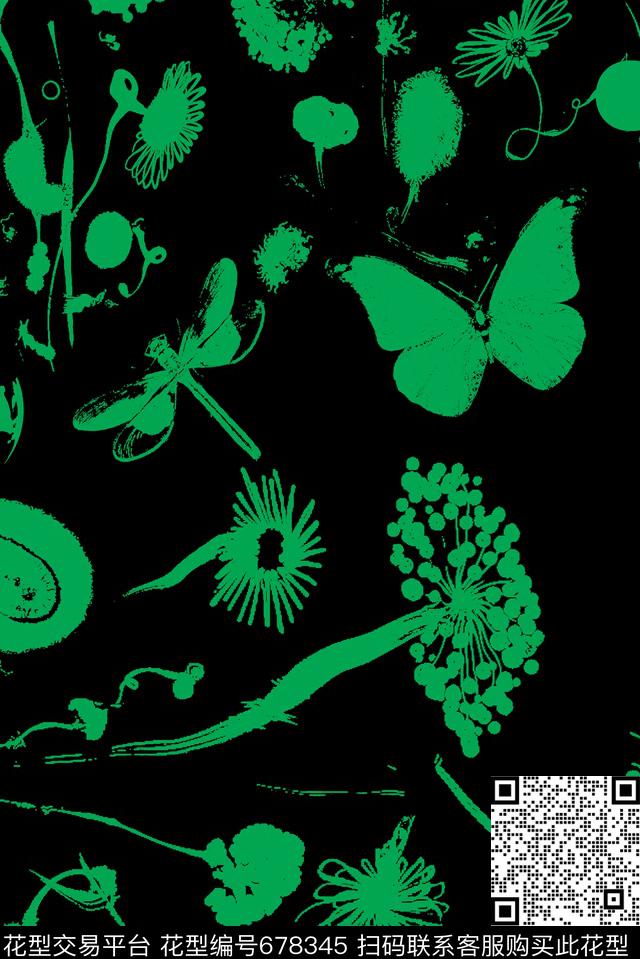 花卉昆虫抽象传统印花花型下载（图片编号: 678345） - 瓦栏（Walan）
