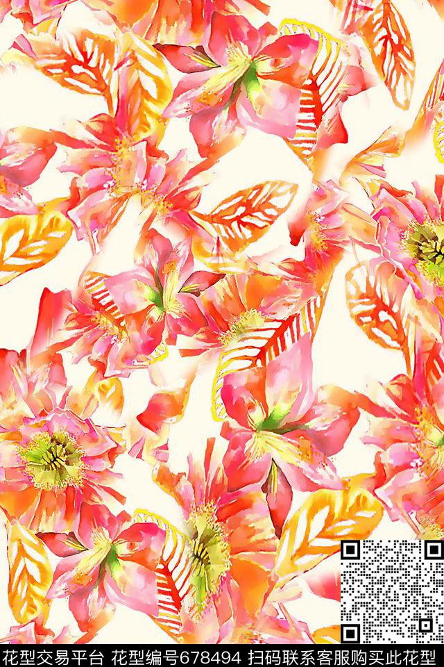 女装花卉春夏数码印花花型下载（图片编号: 678494） - 瓦栏（Walan）