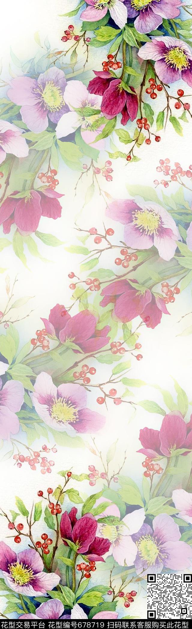 围巾罂粟花兰花数码印花花型下载（图片编号: 678719） - 瓦栏（Walan）