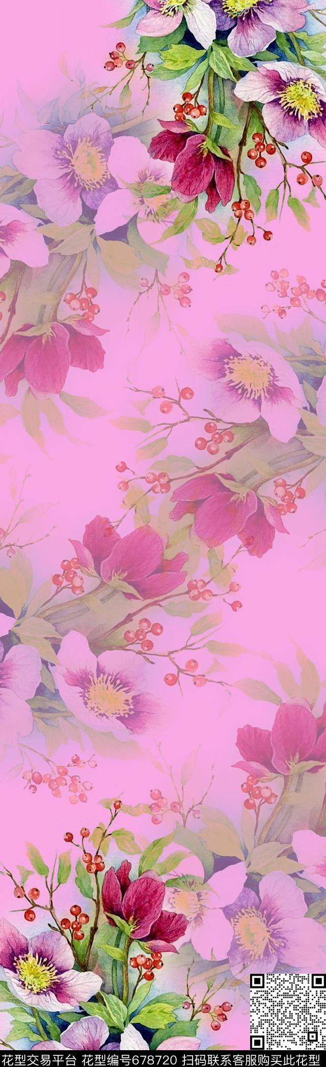 围巾罂粟花兰花数码印花花型下载（图片编号: 678720） - 瓦栏（Walan）