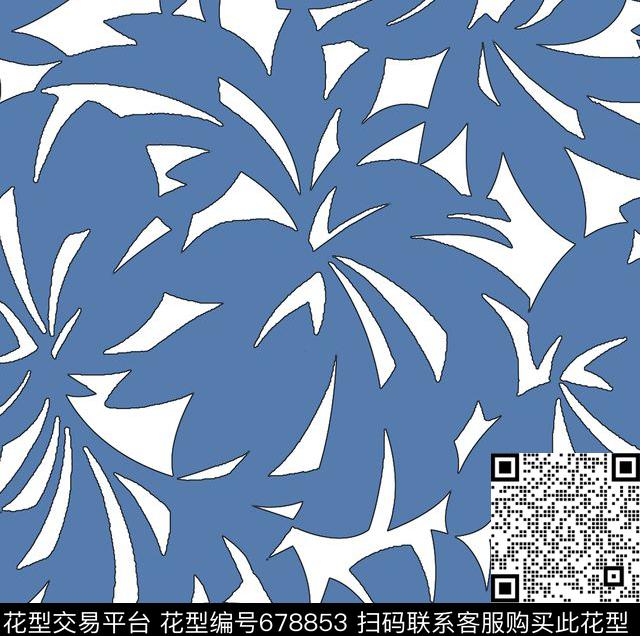 热带抽象花卉叶子传统印花花型下载（图片编号: 678853） - 瓦栏（Walan）