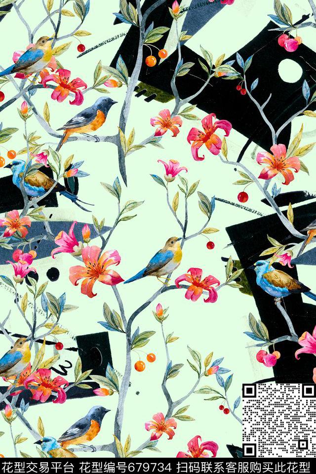 手绘树枝枝条数码印花花型下载（图片编号: 679734） - 瓦栏（Walan）