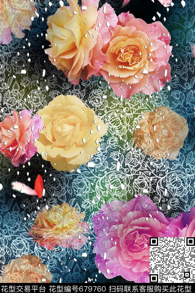 花朵花卉大花数码印花花型下载（图片编号: 679760） - 瓦栏（Walan）