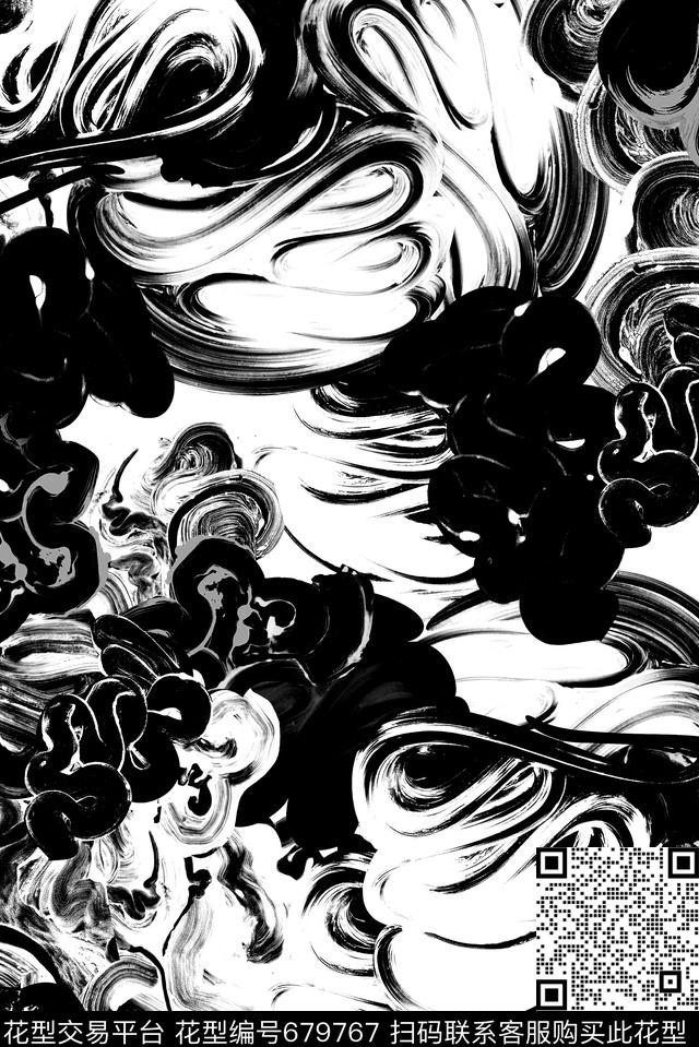 艺术抽象、笔触数码印花花型下载（图片编号: 679767） - 瓦栏（Walan）