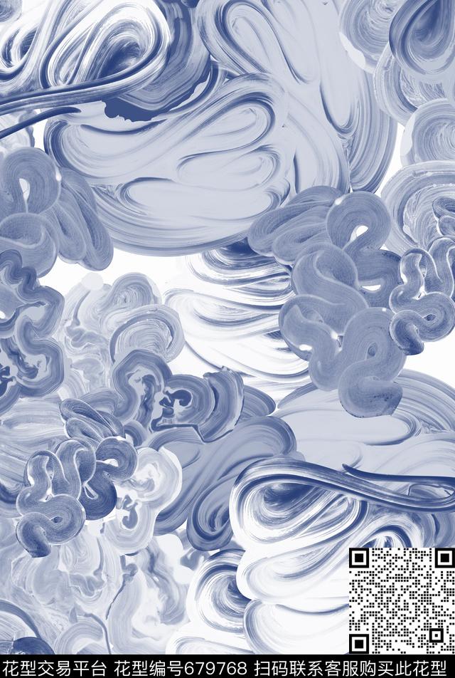 艺术抽象、笔触数码印花花型下载（图片编号: 679768） - 瓦栏（Walan）
