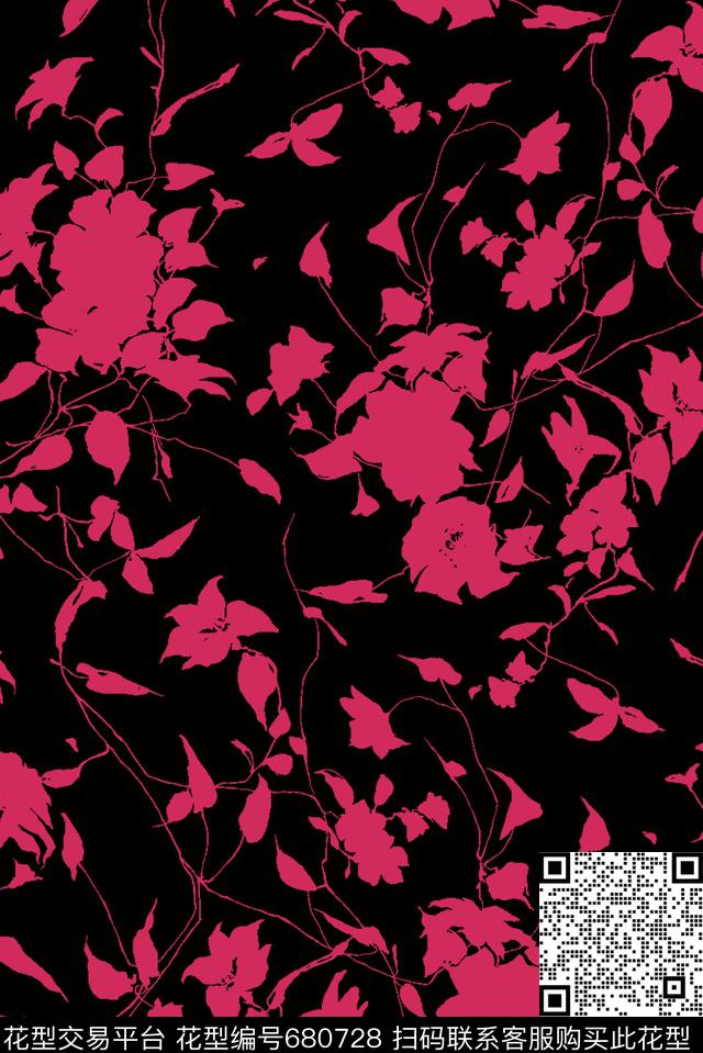花卉剪影抽象、艺术数码印花花型下载（图片编号: 680728） - 瓦栏（Walan）