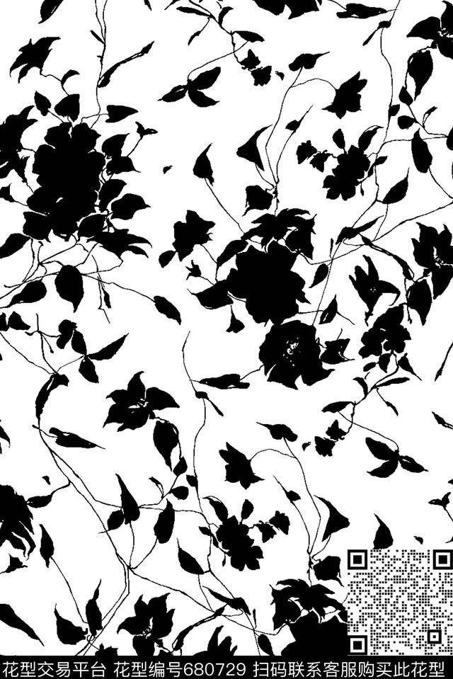 花卉剪影抽象、艺术数码印花花型下载（图片编号: 680729） - 瓦栏（Walan）