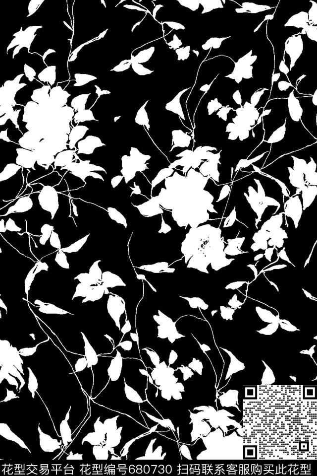 花卉剪影抽象、艺术数码印花花型下载（图片编号: 680730） - 瓦栏（Walan）