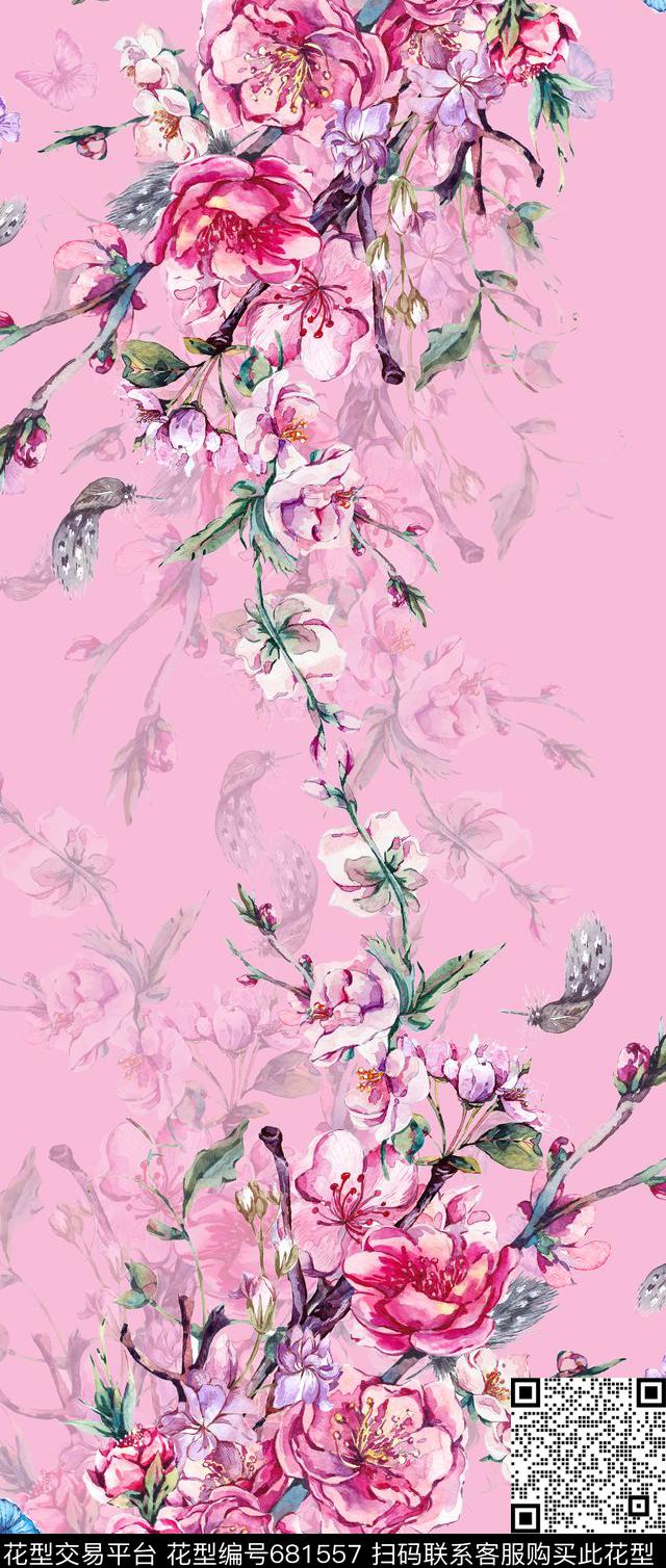 双边定位花卉数码印花花型下载（图片编号: 681557） - 瓦栏（Walan）