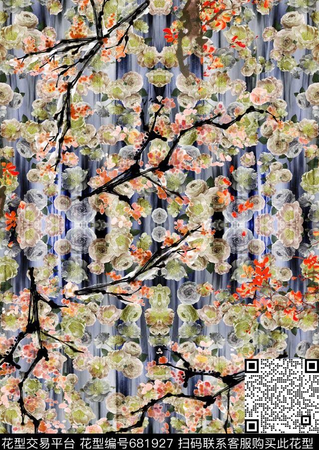 肌理花卉水墨数码印花花型下载（图片编号: 681927） - 瓦栏（Walan）